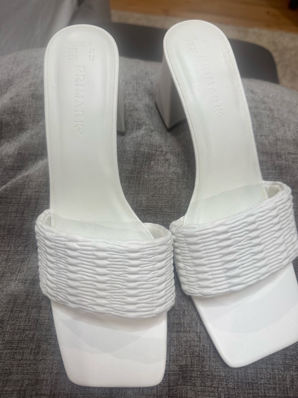 Primark White Woven Strap Square Toe Block Heel Mules